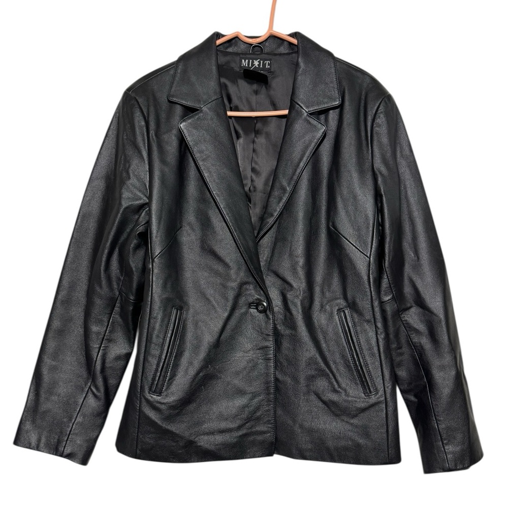 Mixit‎ Black Leather Blazer Jacket Coat Women Plus Size 16 Classic Fall Black